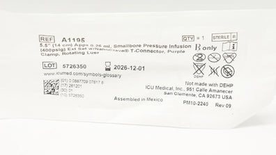 ICU Medical A1195 5.5 in. Appx 0.26ml, Smalbore Pressure Infusion Ext Set
